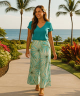 Palazzo Rayon Poplin Wide-Leg Women Pants Turquoise
