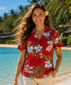 Pali Orchid Women Hawaiian Fitted Shirt Red