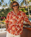 Palms Men's Cotton Hawaiian Shirt Orange