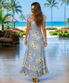 Palolo Long Muumuu Hawaiian Dress Light Blue Back