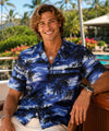 Paradise Sunset Cotton Aloha Shirt Blue