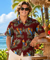 Parrots Cotton Men's Hawaiian Shirt Maroon