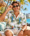 Parrots Cotton Men's Hawaiian Shirt White