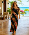 Pineapple Panel Long Maxi Dress with Sleeves Black