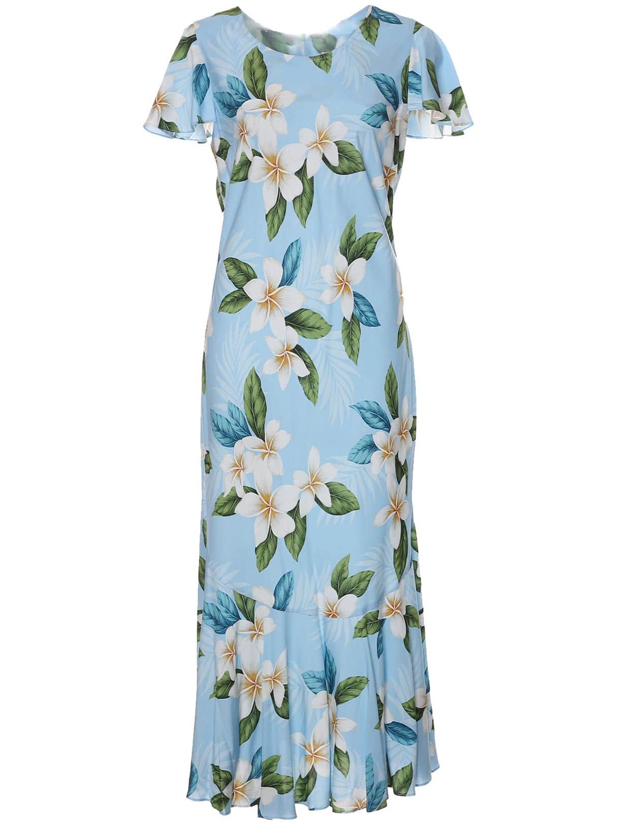 chinese dress ladies Plumeria Maxi Cap Sleeves Hawaiian Dress
