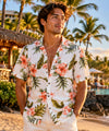 Kahua Plumeria Cotton Men Hawaiian Shirt Coral