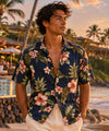 Kahua Plumeria Cotton Men Hawaiian Shirt Navy
