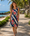 Plumeria Knee Length Hawaiian Dress Navy
