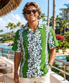 Plumeria Panel Short Sleeves Cotton Hula Shirt Green