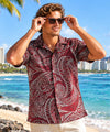 Polynesian Men's Cotton Hawaiian Shirt Burgundy