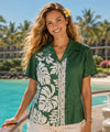 Prince Kuhio Green Short Sleeve Rayon Camp Blouse Green