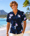 Puanani Short Sleeves Orchids Rayon Aloha Shirt Black