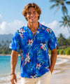 Puanani Short Sleeves Orchids Rayon Aloha Shirt Blue