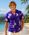 Puanani Short Sleeves Orchids Rayon Aloha Shirt Purple