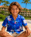 Short Sleeves Orchid Boy Rayon Aloha Shirt Blue