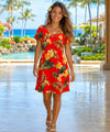 Puunene Plumeria Hibiscus Pull Over Short Muumuu Dress Red