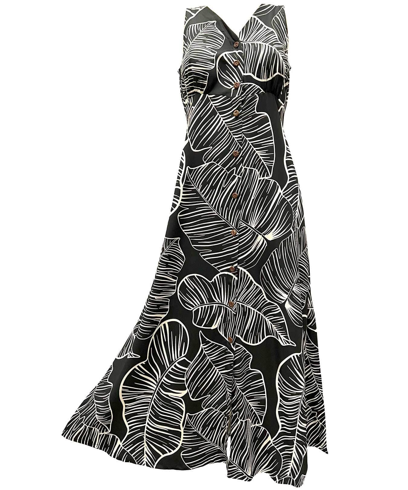 Rayon Long Maxi Cocktail Dress Side Pockets | Aloha Shirts Club Black / XL