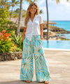 Palazzo Rayon Poplin Wide-Leg Women Pants Turquoise