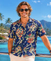 Kieli Short Sleeves Men's Rayon Royal Blue Aloha Leis Shirt