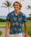 Kieli Short Sleeves Men's Rayon Aloha Leis Shirt Royal Blue