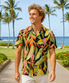 Heliconia Rayon Poplin Men's Aloha Shirt Black