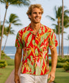 Heliconia Rayon Poplin Men's Aloha Shirt Red