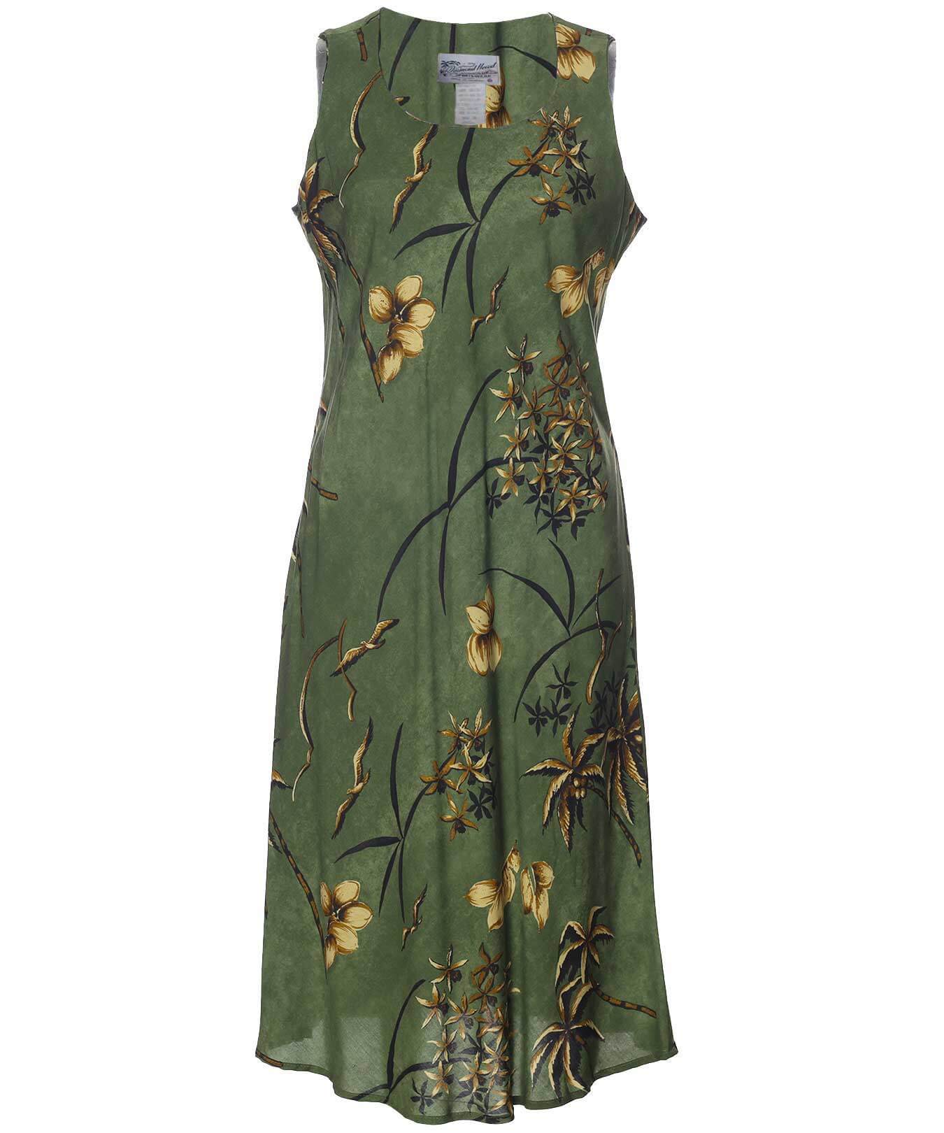 Retro Rayon Oasis Knee Length Midi Dress | Aloha Shirts Club Rust / XS