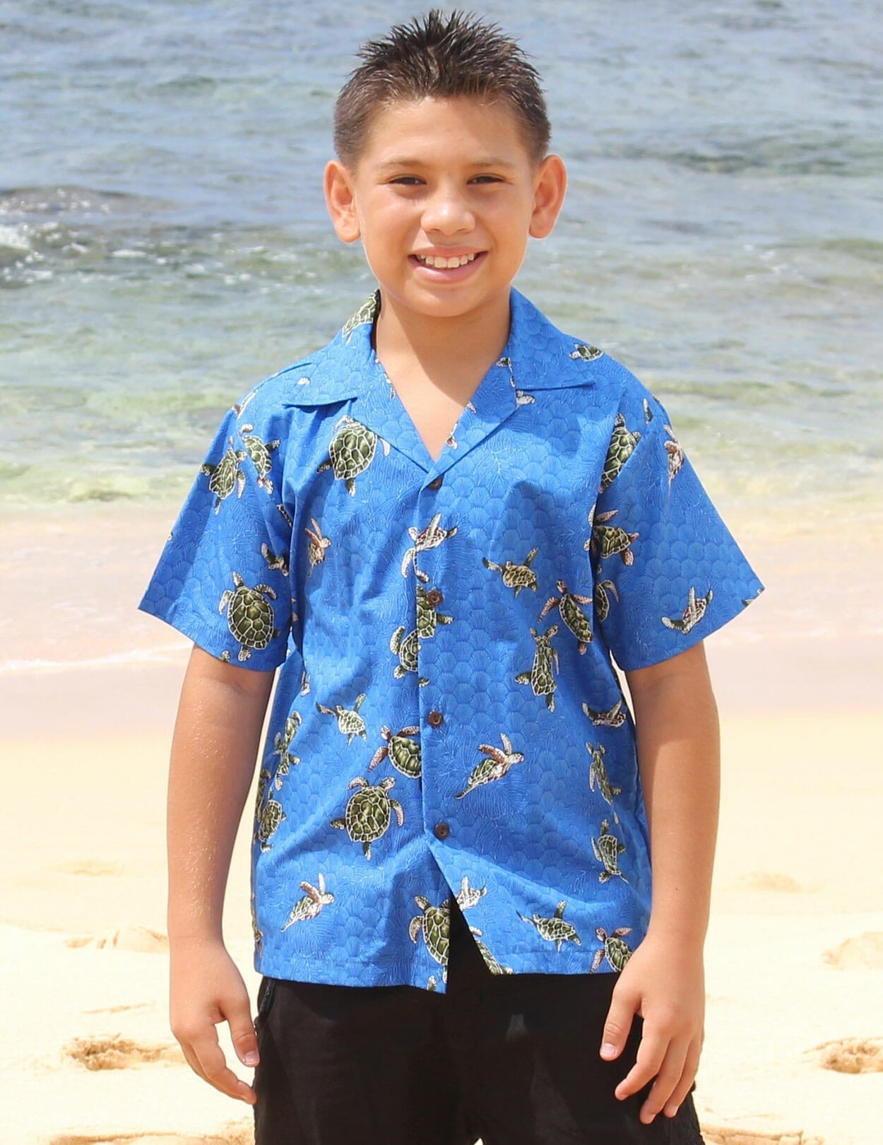 Royal Blue Honu Boys Cotton Aloha Shirt Royal Blue