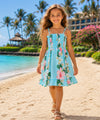 Ruffle Girls Spaghetti Smock Hawaiian Dress Aqua