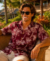 Short Sleeves Palm Grotto Relax Fit Men's Burgundy Aloha Shirt