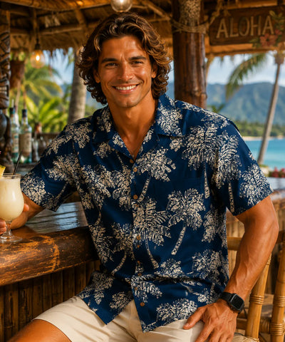 Short Sleeves Palm Grotto Relax Fit Men's Aloha Shirt| Aloha