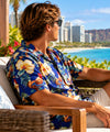 Navy Short Sleeves Rooster Cotton Aloha Shirt