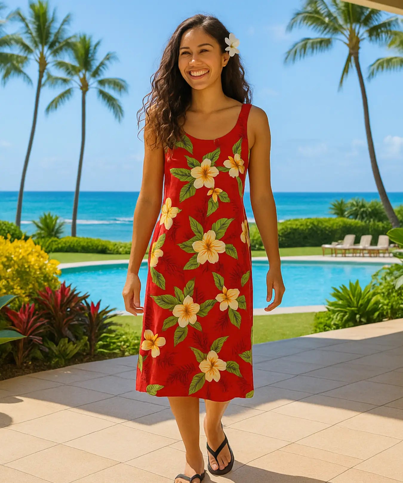 Koalele Short Red Rayon Hawaiian Dress Red