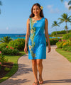 Orchid Panel Short Hawaiian Dress Corn Flower Blue