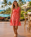 Short Hibiscus Rayon Hawaiian Dress Coral