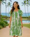 Poly Cotton Hibiscus Pull Over Muumuu Dress Green