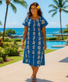 Honolulu Leis Short Muumuu Hawaiian Dress Blue