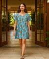 Lanai Pineapple Cotton Short Muumuu Dress Light Blue