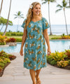 Lanai Pineapple Cotton Short Muumuu Dress Light Blue