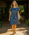 Lanai Pineapple Cotton Short Muumuu Dress Navy
