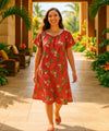 Lanai Pineapple Cotton Short Muumuu Dress Rust