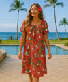 Lanai Pineapple Cotton Short Muumuu Dress Rust