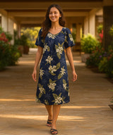 Makani Short Muumuu Hawaiian Dress Navy