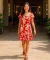 Island Plumeria Ruffle Short Muumuu Dress Rose
