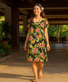 Pull Over Hibiscus Valley Short Muumuu Dress Black