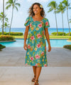 Pull Over Hibiscus Valley Short Muumuu Dress Teal