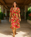 Plumeria Fantasia Pull Over Short Muumuu Dress Red