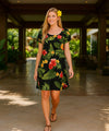 Puunene Plumeria Hibiscus Pull Over Short Muumuu Dress Black