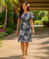 Island Hibiscus Short Muumuu Dress Gray