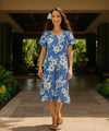 Island Hibiscus Short Muumuu Dress Royal Blue